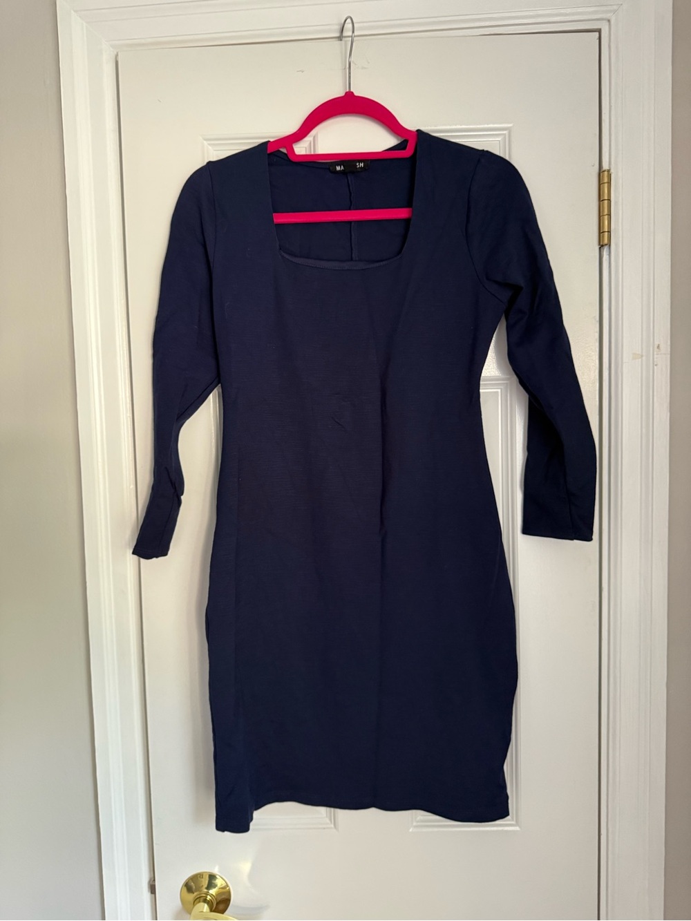 Women's Navy Long Sleeve Square Neck Dress